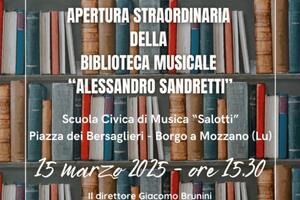 Apertura straordinaria alla scoperta della biblioteca musicale &quot;Alessandro Sandretti&quot;